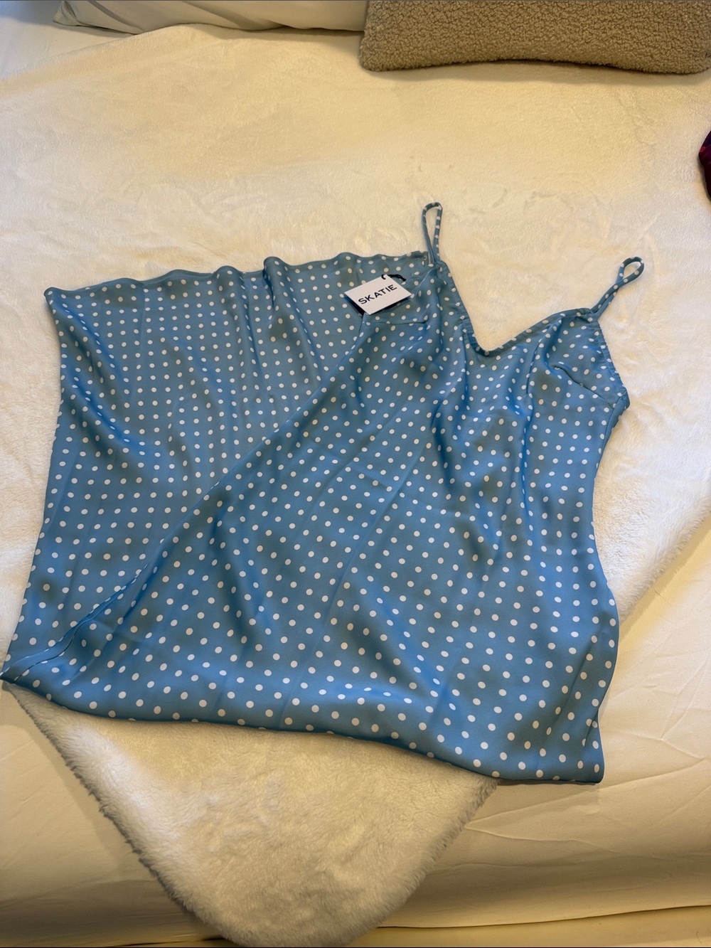 Skatie Light Blue Polka Dot Satin Cami dress - Picture 2 of 5